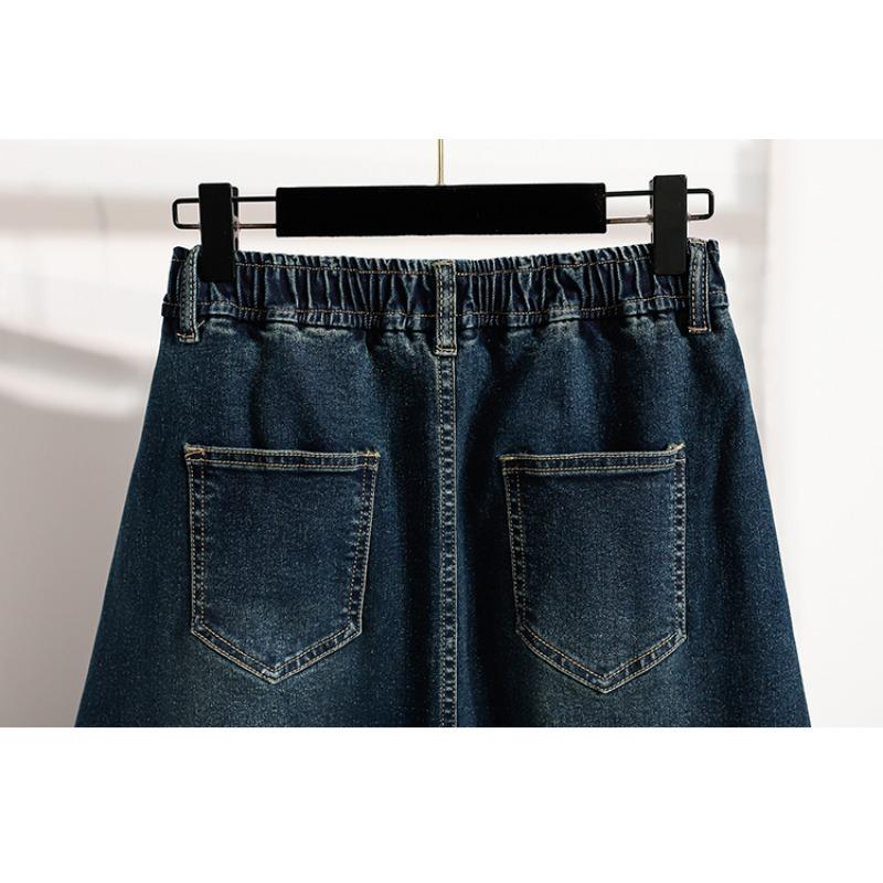 DIMANAF 2025 Plus Size Summer Elastic Denim Skirts Women A-Line Fashion Loose Skirt High Waist Vintage