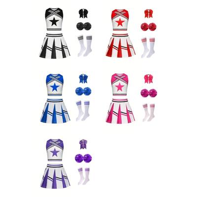 Girls Cheerleading Costume Soft Breathable Design Includes Skirt Top Socks And Accessories For Dance Performances
