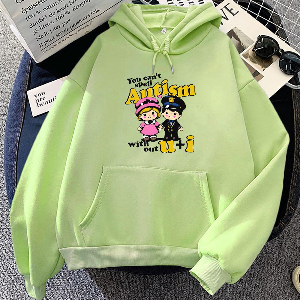 Graphic Clothing You Can't Spell Autism Without U and I Hoodies Streetwear Women Men Cartoon Printing Sweatshirts Girls Winter
