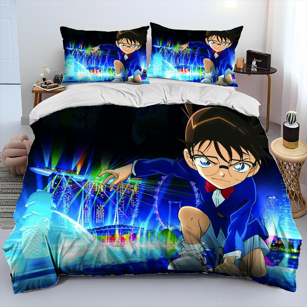 Comforter Detective Conan Cartoon Anime Comforter Bedding Set Bed Set King Queen Size Bedding Set Kids