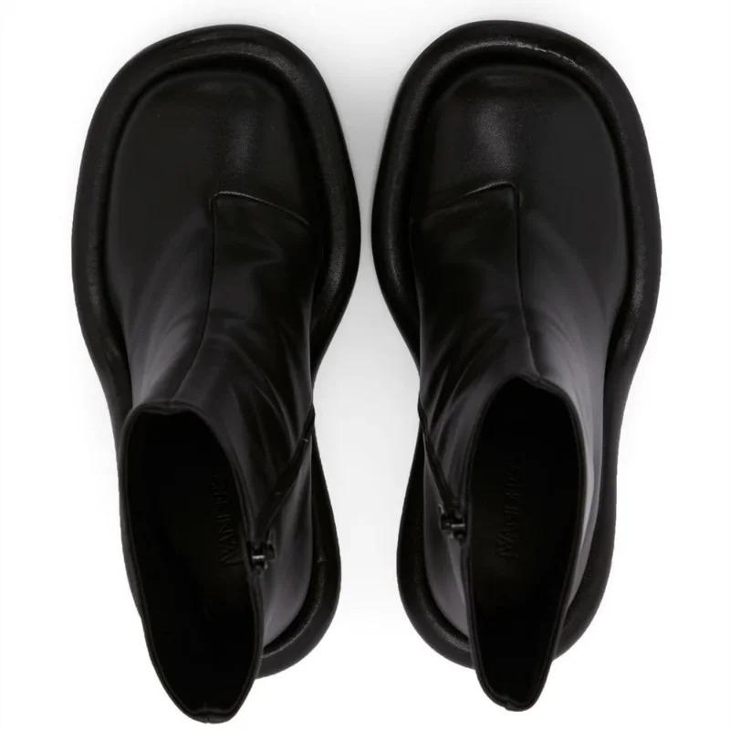 New Fashion Stiletto Heel Retro European And American Brand Side Zipper Denim Short Boots Platform Shoes  Shoes For Women