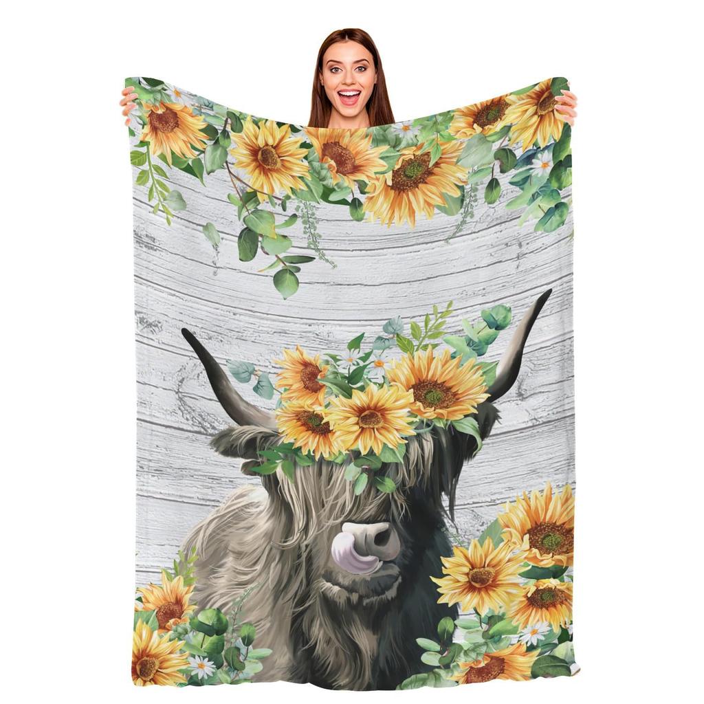 Sunflower Heights Cattle Digital-printed Polyester Bedroom Velvet Flannel Soft Sofa Cover Blanket Fleece Soft Sofa Cover