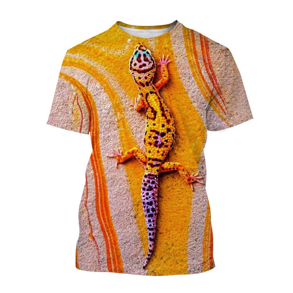 Летняя мужская футболка с 3D принтом «Рептилия геккон» и круглым вырезом — фото 12