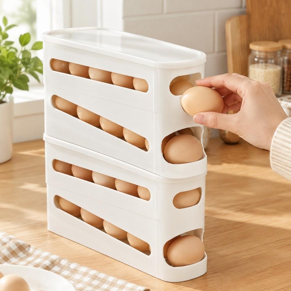 Large Capacity Double Layer Egg Storage Box Plastic Rolling Egg Holder Egg Storage