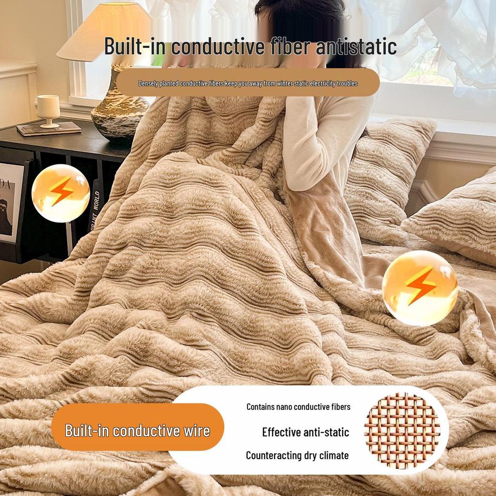 2025 Extra dickes Winter-Spannbettlaken aus Kaninchenfell mit Plüschfutter - Einzelteil, Tagesdecke und Matratzenschoner aus Milchsamt