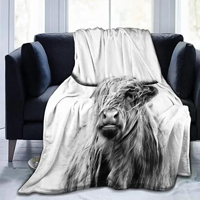 Ultra Soft Flannel Brown Cow Throw Blanket Highland Cattle Landscape Rustic Farmhouse All Season Warm Lightweight Cozy King Size