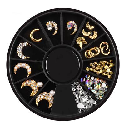 1 roue en forme de lune en alliage pour ongles, bijoux, strass, perle, ornement pour ongles, décoration pour nail art