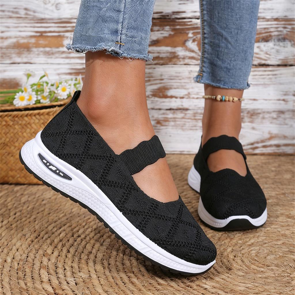 Damen Freizeit Slip-On Atmungsaktive Strick-Mesh-Sneaker Leichte Flexible Sohle Bequeme Gehschuhe für den Alltag