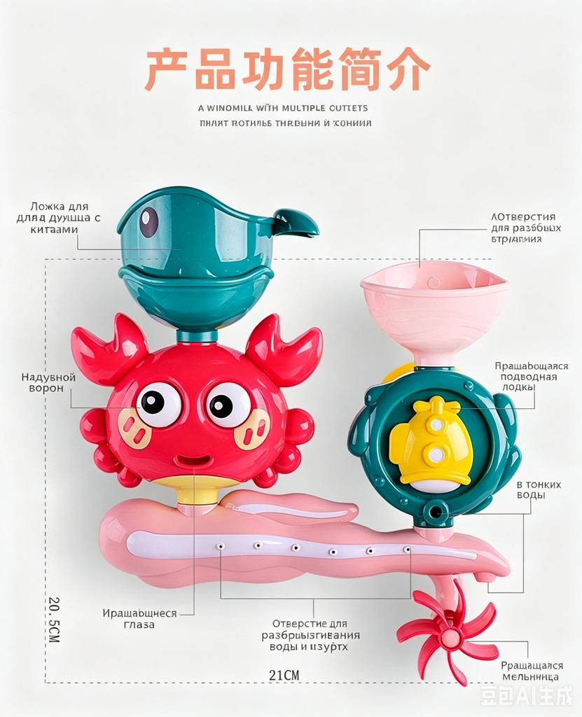 Crab & Whale Water Toys for Kids Bathtub with Rotating Eyes & Water Wheel Fountain