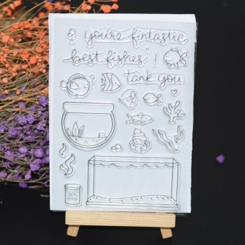 2Pcs Silicone Stamp Seal for DIY Scrapbooking Photo Album Decorative Fish Tank Transparent Stamps