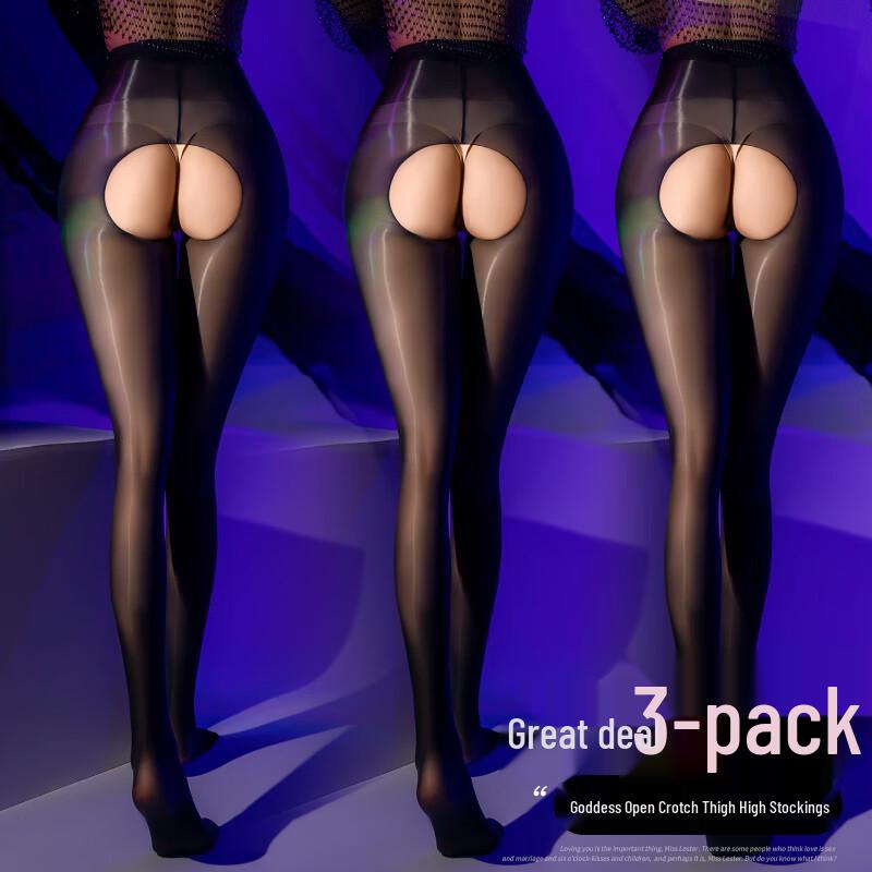 Zhenmei Women's 1D Shiny Open Crotch Pantyhose