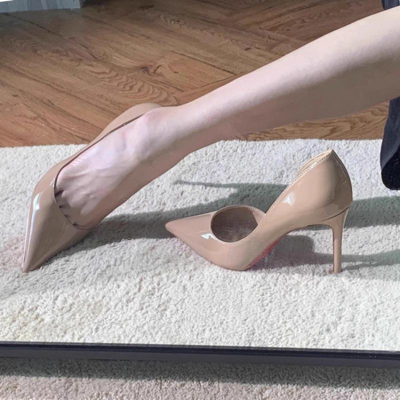 

Осень Новые Туфли-лодочки на Тонком Каблуке Женские Остроносые с Мелким Вырезом Замшевые Слипоны Износостойкие Высокие Каблуки 40