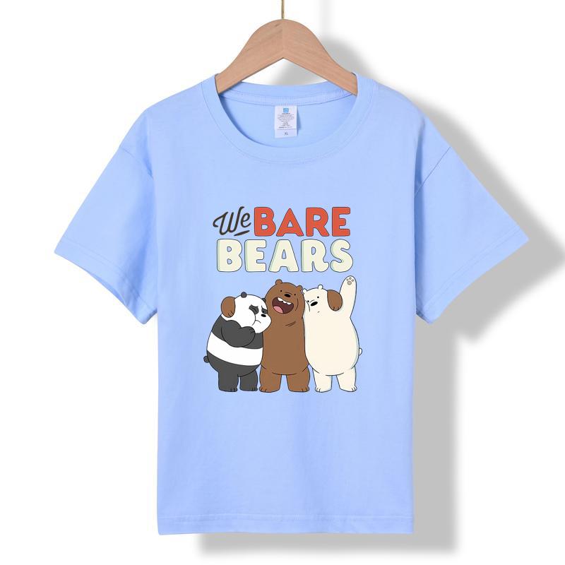 XH71 MINISO 2026 Summer New We Bare Bears Printed Cotton Round Neck T-shirt for Children Aged 1-16, Boys and Girls