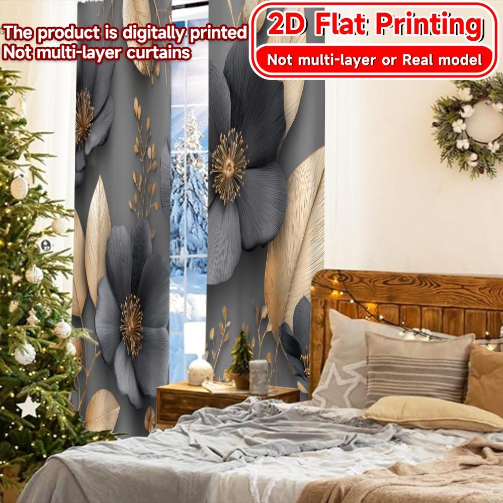 2D Flat Printing  2pcs Midnight Blossoms Contemporary Chic Curtains Versatile Polyester Curtains Art Deco Festive Ldeal for