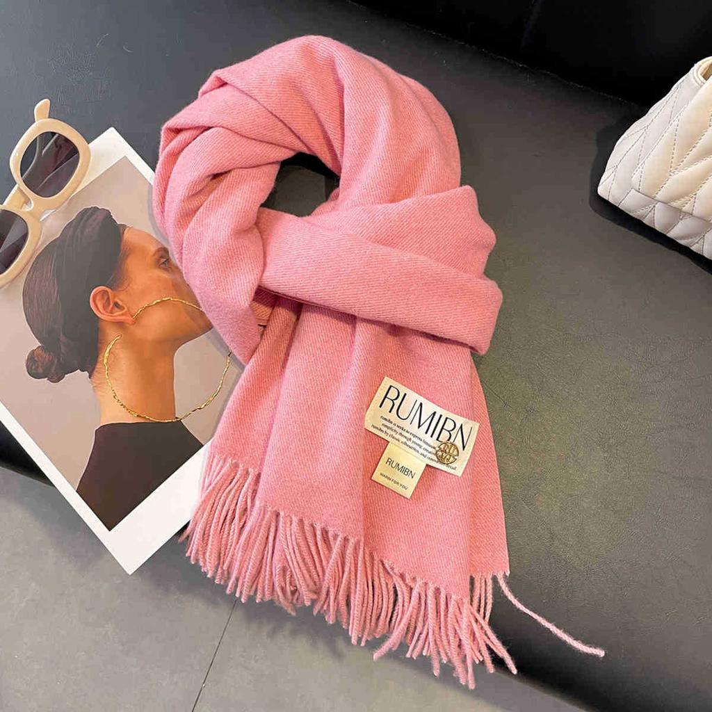 Earthy Color Basic Solid Color Tassel Large Scarf, Temperament, Thickened Warm Shawl, Soft Glutinous Neck