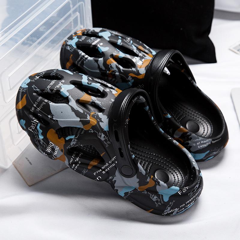 

Туфли с дырками мужские летние тапочки с большой головой, нескользящие мужские сандалии с мешком на голове, пляжные сандалии для улицы 38 чёрный