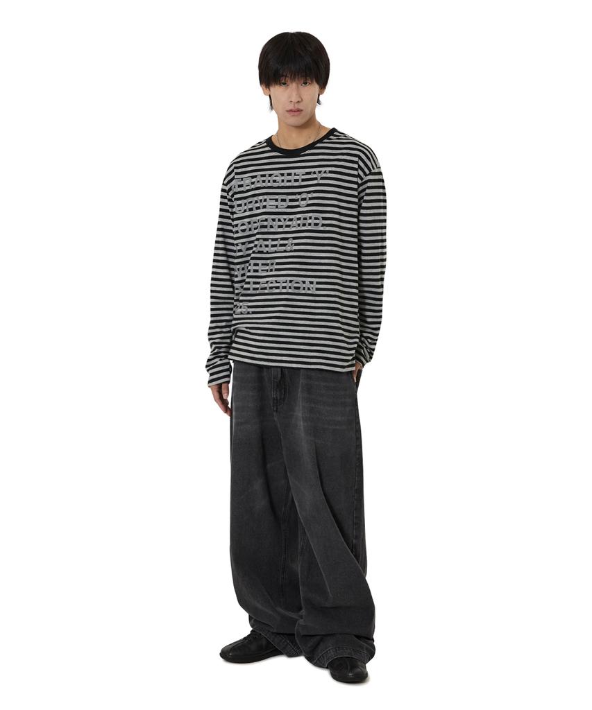Opeunyadeu(Owai) Stripe Bold Letter L/S Tee - Black