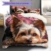 Yorkshire Terrier and Fresh Flowers Pattern Bedding Home Decoration Birthday Gift (1 * Duvet Cover + 2 * Pillowcase, Without Core)