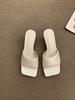 Silver high-heeled one-word slippers, women's shoes, new square-heeled thick-heeled sandals in spring