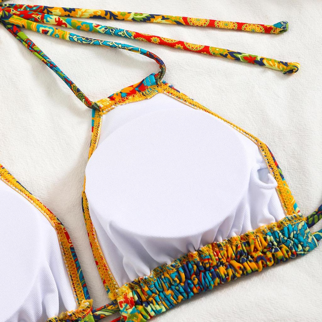 2025 European & American Women's Print Sexy Backless Double Tie Bikini Swimsuit