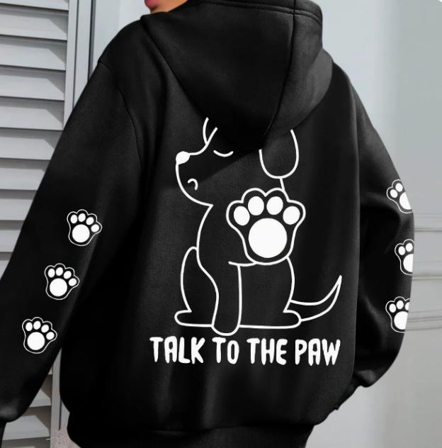 2025European and American Hot-Selling Printed Dog Dialogue Paw Hoodie Sweatshirt Fashion Trend Loose Top
