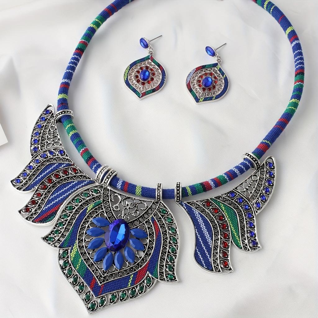 Popular Bohemian Ethnic Style Exaggerated Jewelry Set Women's Necklace Earrings Diamond Jewelry