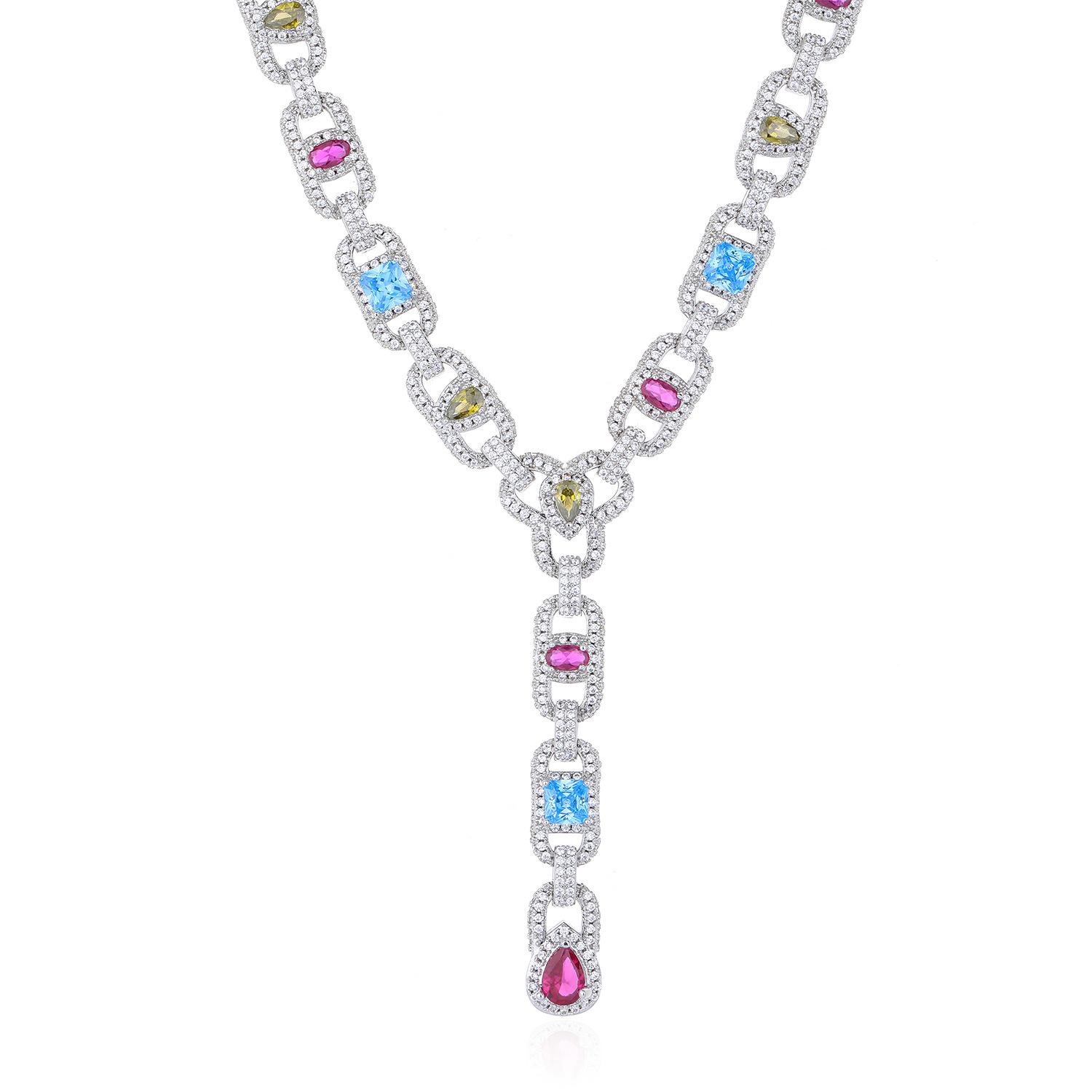 

European and American hip-hop style color zircon geometric chain 1111 spring Xiaoxiangfeng full of men s and women s colored jewelry accessories Bracelet 7inch (length about 18cm)