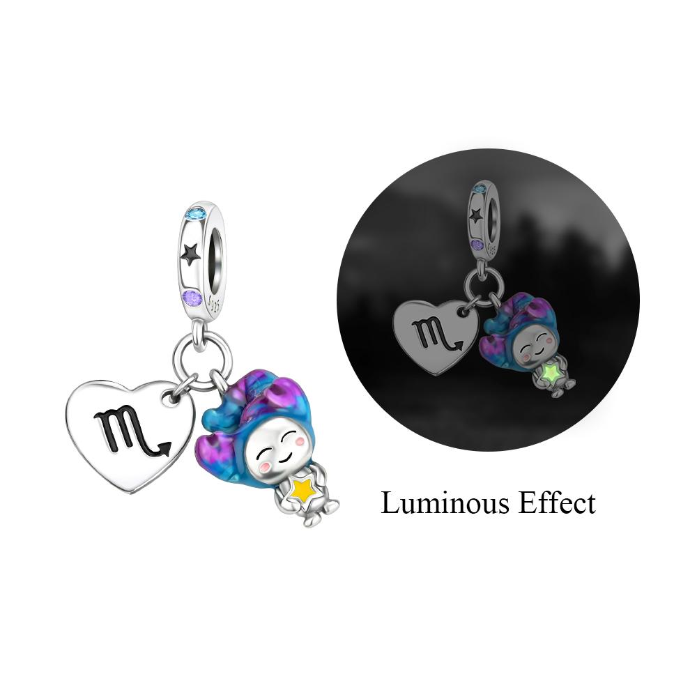 Oryginalne Miedziane Charmsy Szczęśliwe Znaki Zodiaku Koraliki Świecące Gwiazdy Zawieszki Pasują Bransoletka DIY Drobna Biżuteria Prezent