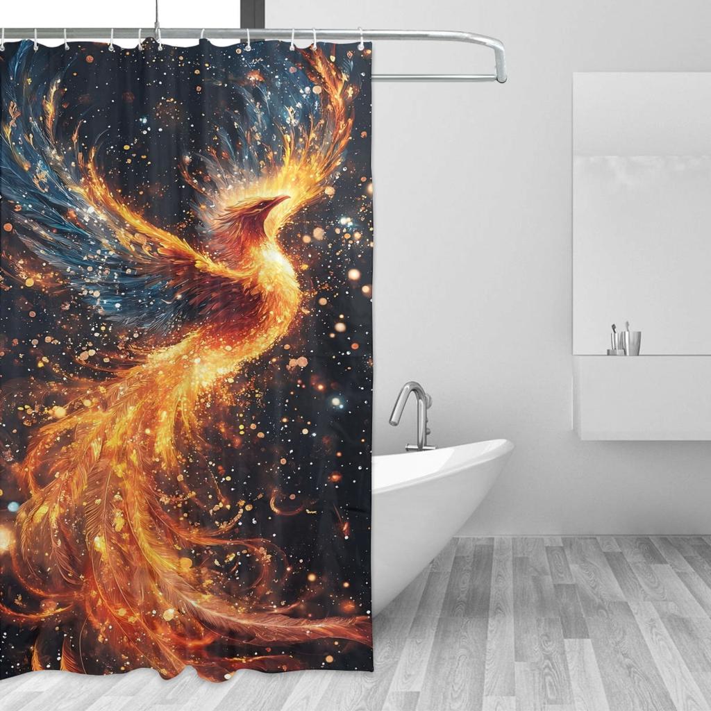 Galactic Phoenix Waterproof Shower Curtain - Cosmic Firebird Design, Anti-Mold, Easy to Clean, Durable Fabric for Bathroom Decor