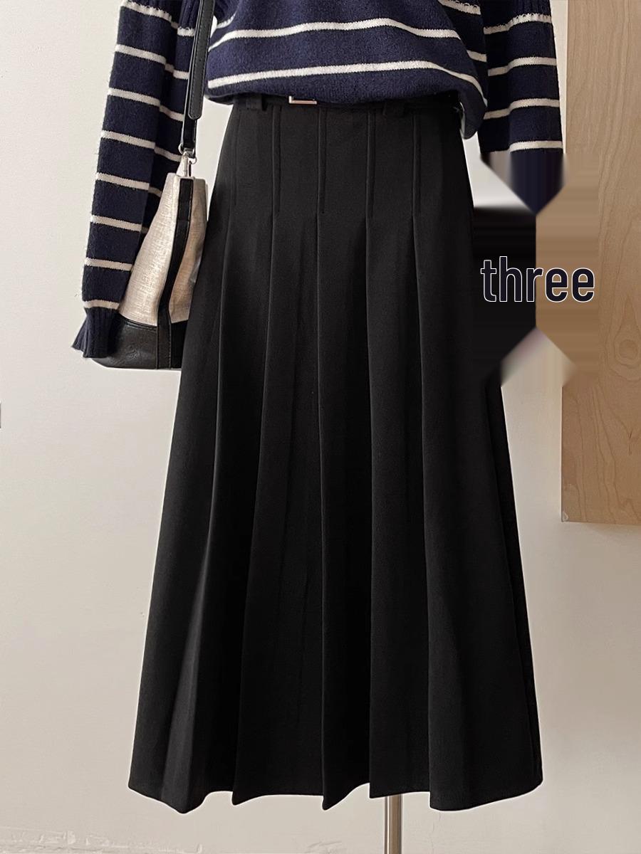 

Gray Wool Blend High-Waisted Pleated Skirt for Petite Figures - Mid-Length A-Line Autumn Design XL чёрный