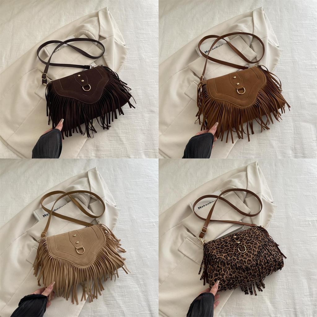 Retro Matte Suede Fringed Saddle Bag For Casual Daily Wear