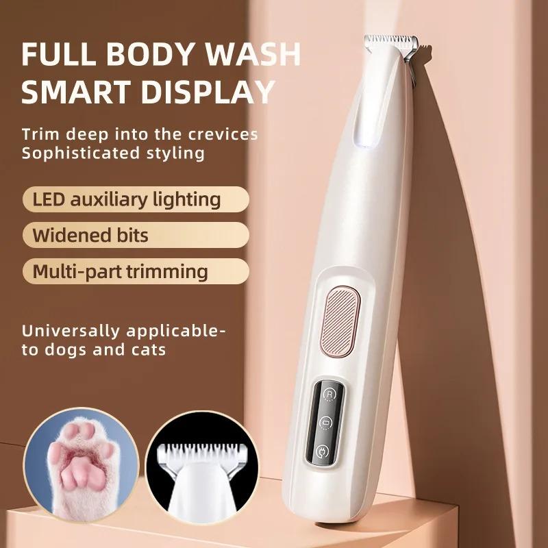 Dog Paw Trimmer With Led Light Fully Waterproof Pet Hair Trimmer With Led Display Dog Clippers For Grooming 18mm Widen Blade
