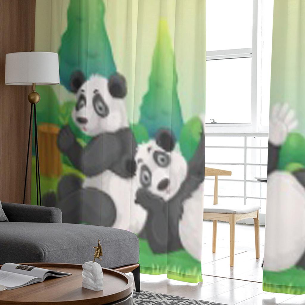 Three Pandas Playing In The Park Luxurious Chiffon Sheer Curtains for Living Room Bedroom Decoration Window Voiles Tulle Curtain