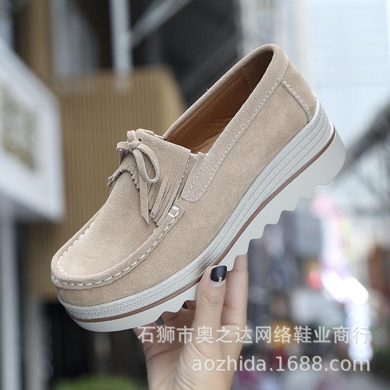 Joom 2025 Frühling und Herbst Muffin-Schuhe runde Zehenpartie Keilabsatz Fransen Plateau Mutter große Größe Freizeitschuhe Damenschuhe