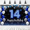 2D Happy Birthday Backdrop Black Blue Balloon Customized Age Kids Adults 18th 20th 30th 40th Birthday Decorations Party Supplies