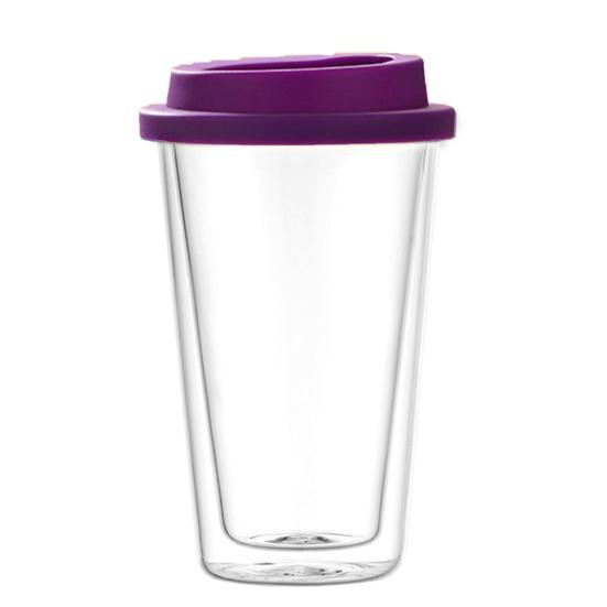350 ML dobbeltvegget glass med silikonlokk isolert tumbler Reise varm kald drikke te melk høy borosilikatglass kopp kaffekrus