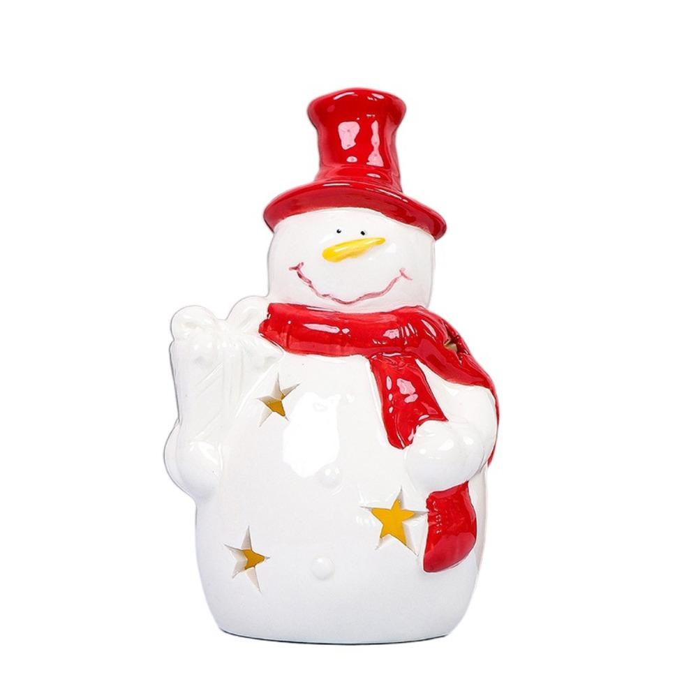 Crafts Ceramic Christmas Night Light Cute Creative Atmosphere Light Handmade Artificial Christmas Snowman Statue Gift