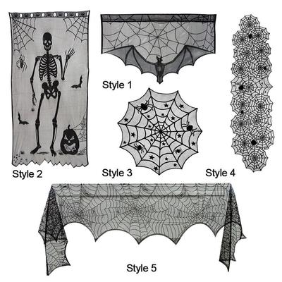 Lace Cobweb Tablecloth Fireplace Mantel Halloween Horror Props Bat Table Runner DIY Party Supplies Fireplace Mantle Cover