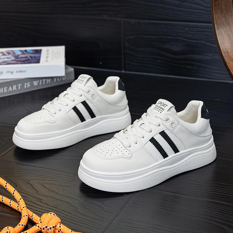 New Fashion Women Genuine Leather Casual Shoes Striped White Flat Platform Shoes Thick-soled Sneaker