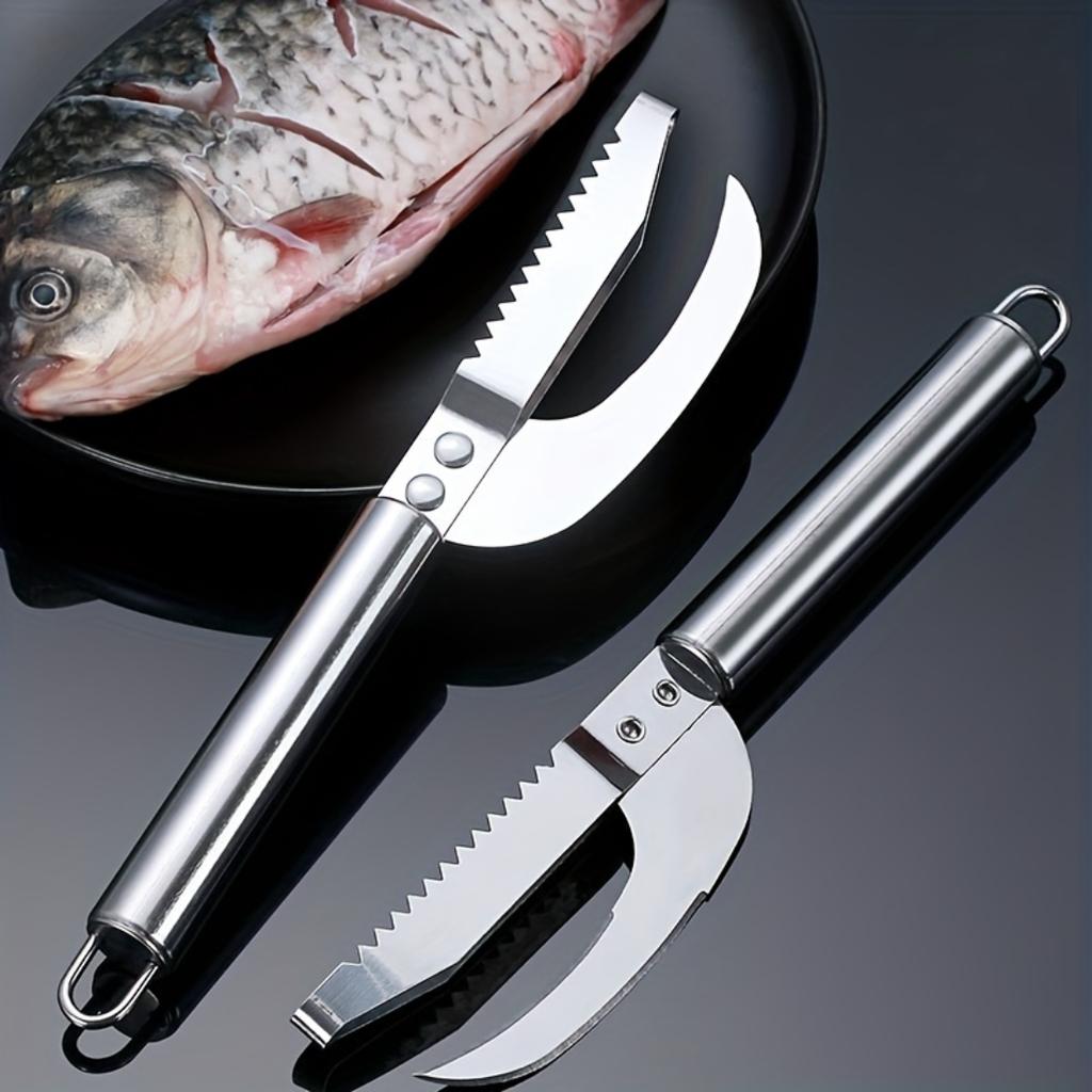 2 Pezzi acciaio inossidabile raschietto per pesce, strumento portatile per rimuovere le interiora del pesce, utensile multifunzionale per la lavorazione e la cottura di frutti di mare in cucina