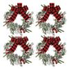 9" Mini Christmas Wreath Artificial Frosted Pine Wreath with Red Berry Buffalo Plaid Bow for Farmhouse Indoor Outdoor Kitchen Cabinet Decor
