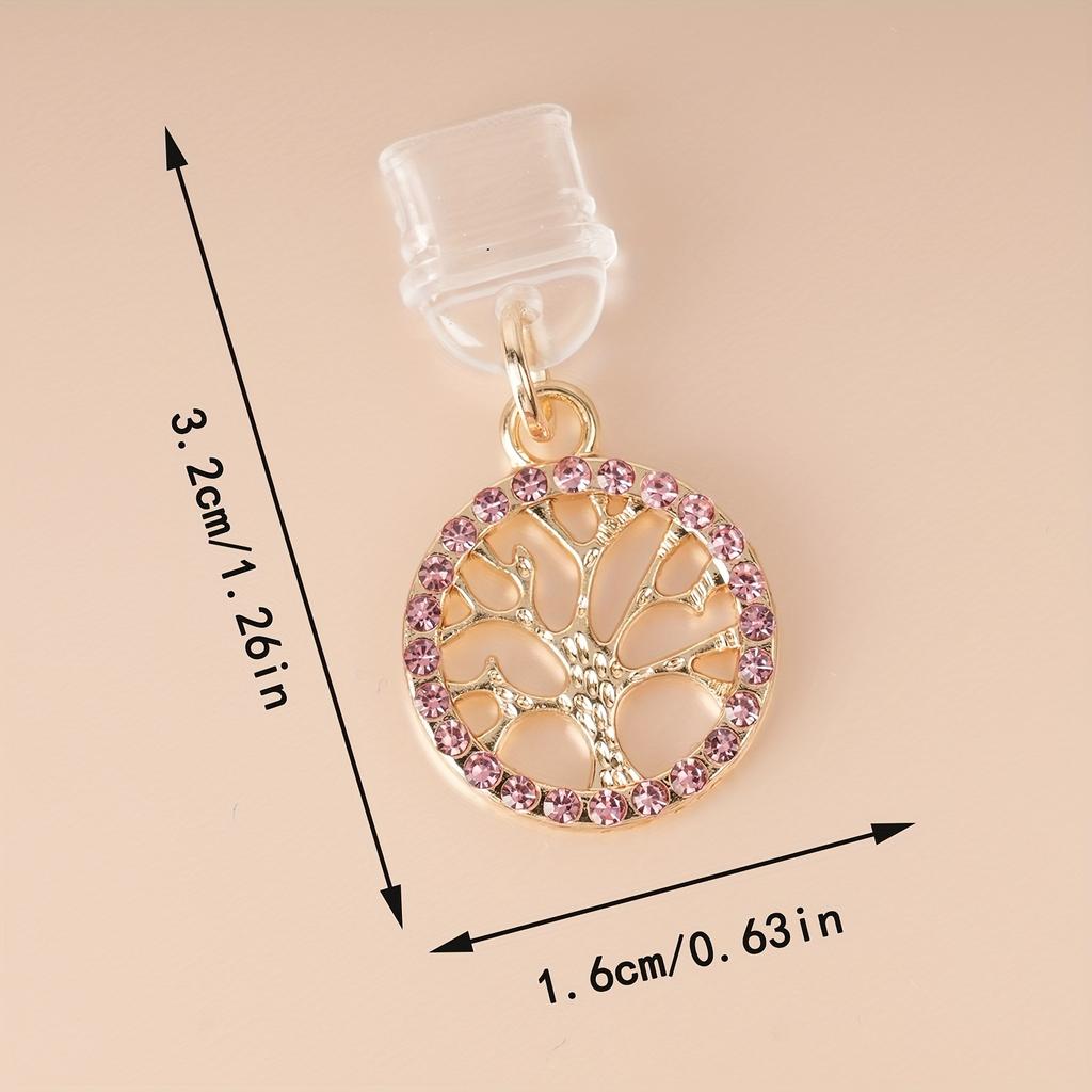 Rhinestone Small Tree Mobile Phone Dust Plug Simple Fashion Alloy Pendant Suitable for IPhone, Type-C for Android Pendant Jewelry