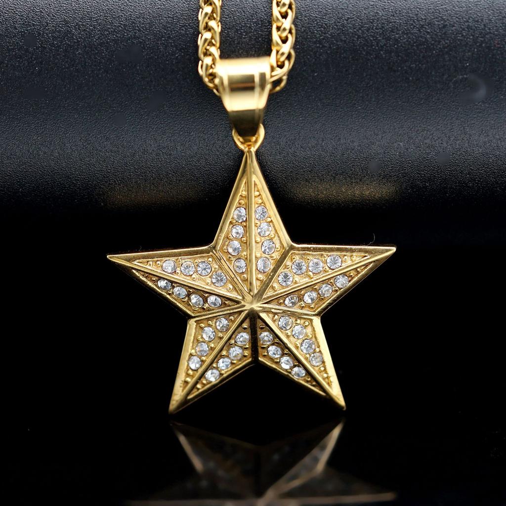 Pendant Rap Hip-hop Fashion Jewelry Three-dimensional Five-pointed Star Necklace