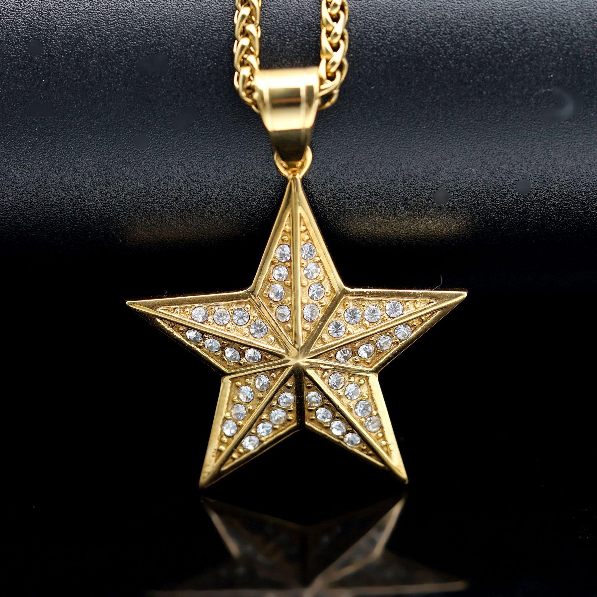 Подвеска Рэп Хип-хоп Модные Украшения Трехмерная Пятиконечная Звезда Ожерелье