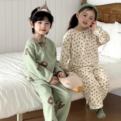 Pigiama a maniche lunghe in pile double-face stile coreano per bambini, con cartoni animati, per ragazzi e ragazze - Caldo per l'autunno/inverno