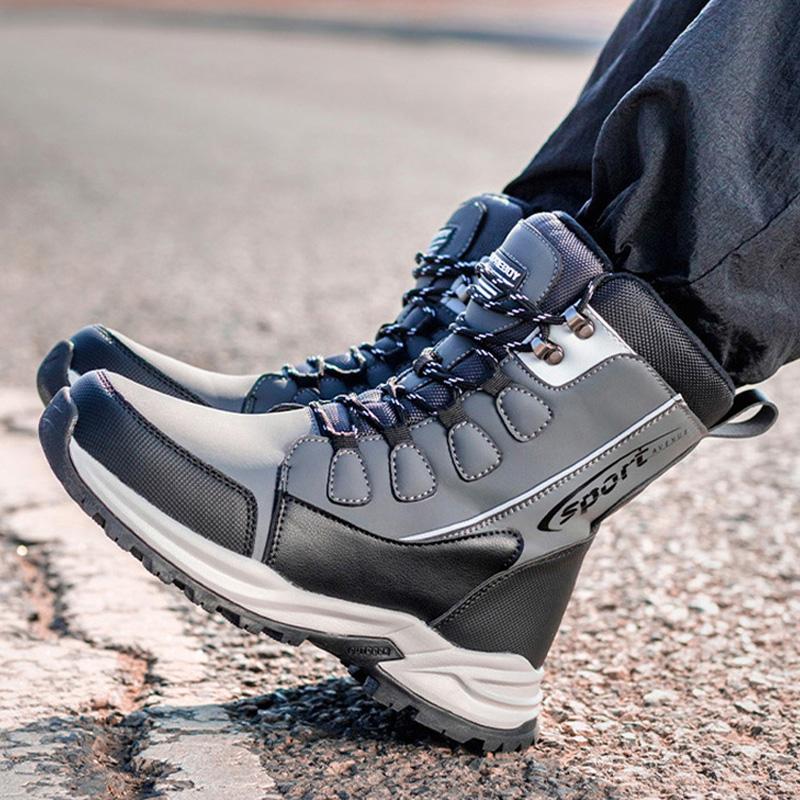 Modă Ghete Bărbați Zăpadă Pantofi Bărbați Glezne Impermeabile Antiderapante Pantofi Bărbați Călduroși Pluș Modă Cizme Outdoor Iarnă Bărbați Pantofi Negri