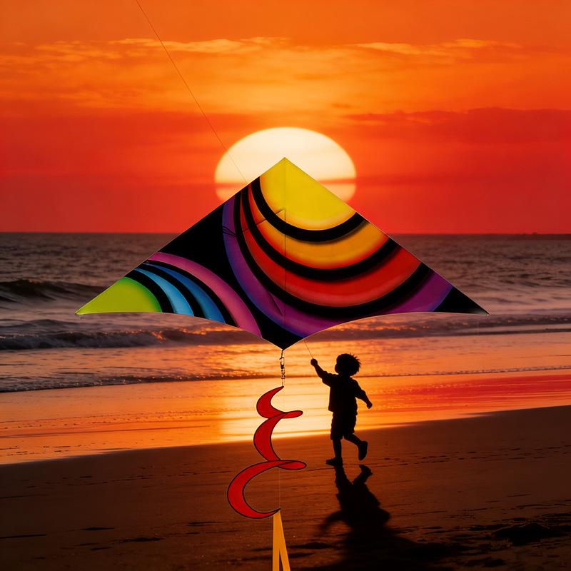 Colorful Rainbow Triangle Kite for Kids with Spiral Tail