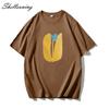 Shellsuning Summer Aesthetic Floral T Shirts Women Loose Short Sleeve Cotton Printed Tees Female Casual O Neck Vintage Base Tops