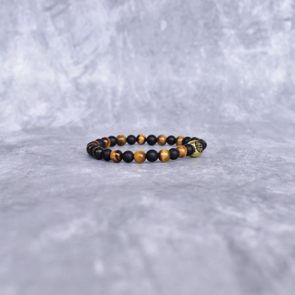 Genuine Tiger's Eye & Matte Onyx Bead Bracelet Celtic Shield Knot Bracelets for Men Tiger's Eye Beaded Jewelry Unique Fashion for Men