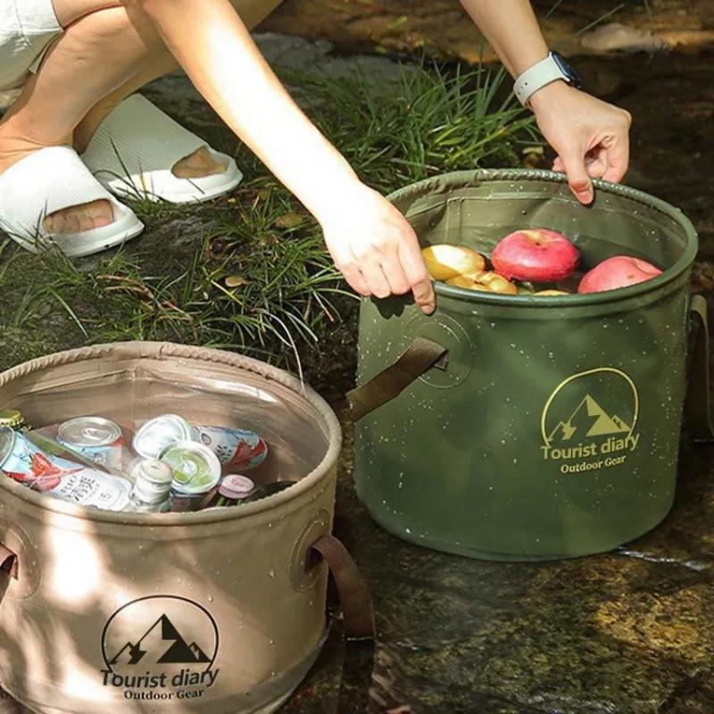 20L Vikbar Campinghink - Bärbar PVC-nätduk Rese tvättfat Fotblötläggningspåse & Picknickförvaringshink för Utomhusbruk